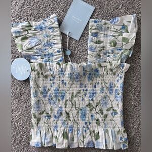 Hill House Paz Nap Top xxxs Blue Peony bouquet cotton
